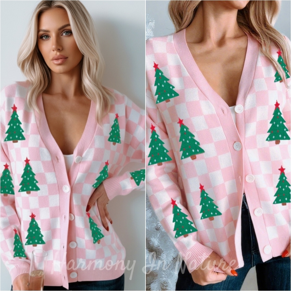 Merry Check Cardigan - Pink